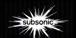 Futuristic neon logo of a fictional bass music label 'Subsonic Impact'