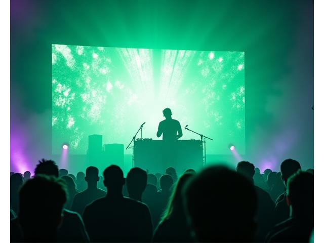 Liquid Stranger on stage with dubstep visuals.