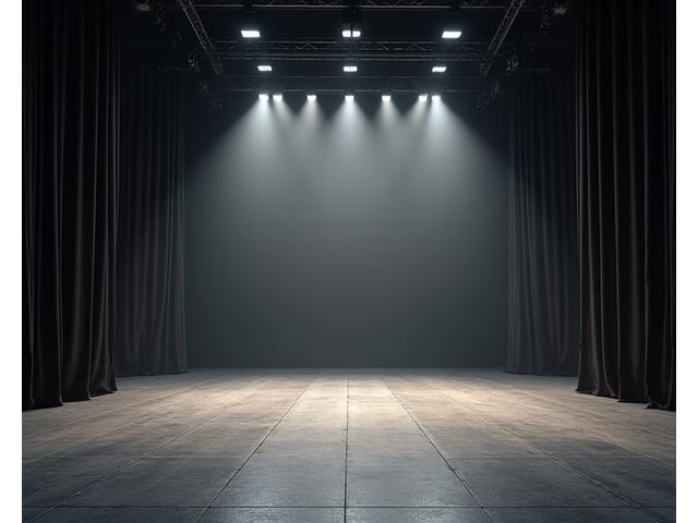 Bare, empty indoor concert hall before any stage or lighting setup, showing raw space.